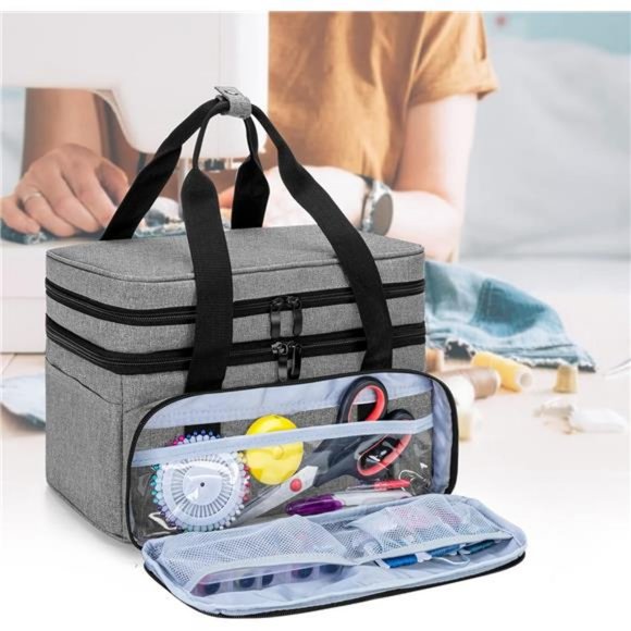 Double Layer Sewing Accessories Organizer with 2 Detachable Pouches, (BAG ONLY) - Picture 4 of 7